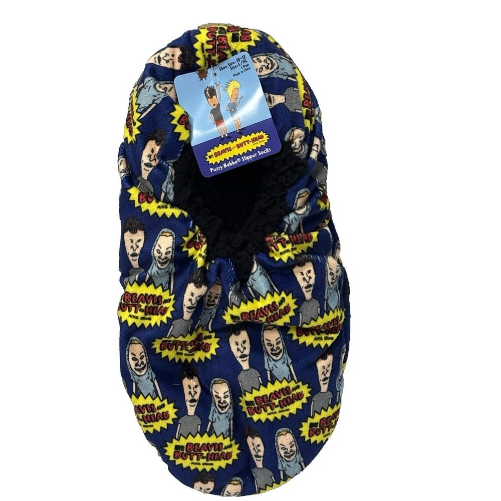Beavis and Butthead Fuzzy Babba Slipper Socks Pair Size 10/12 -L /XL Men MTV NEW